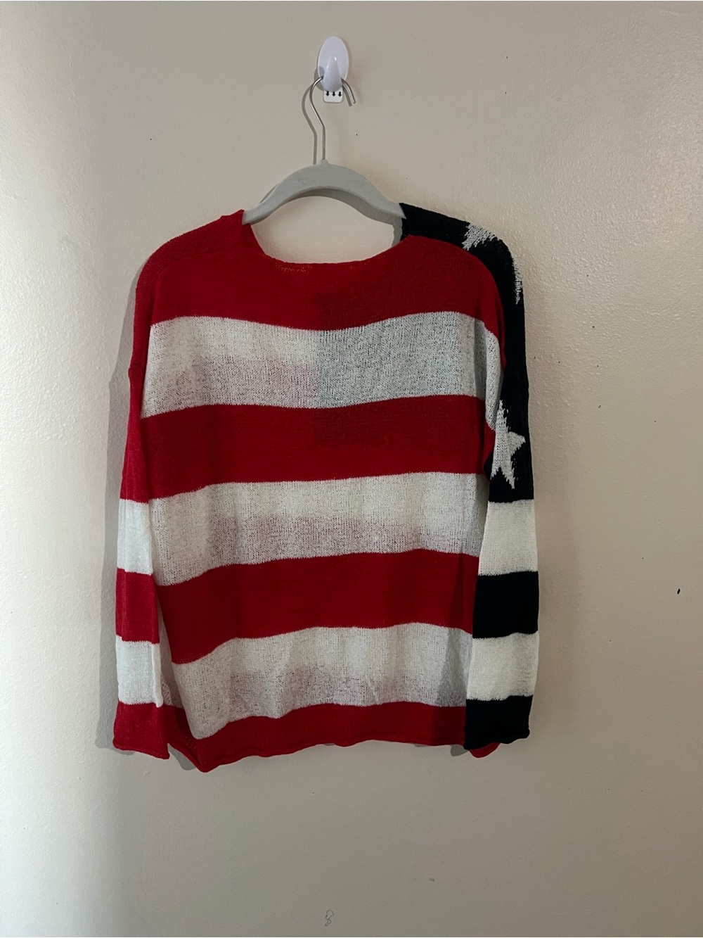 Pink Lily Red White & Blue Star Flag Crewneck Sweater - Picture 3 of 3